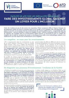 Recto de la plaquette de présentation de la Facilité UE-AFD sur les inégalités.