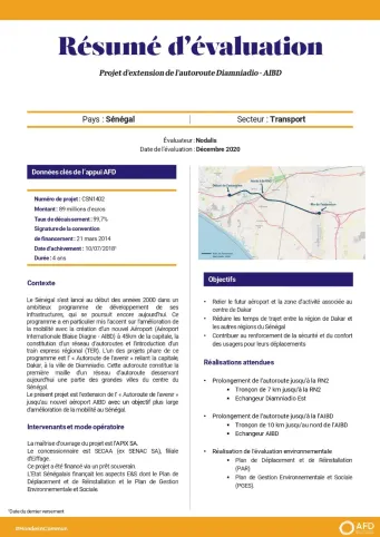 Résumé d’évaluation - Projet d’extension de l’autoroute Diamniadio au Sénégal